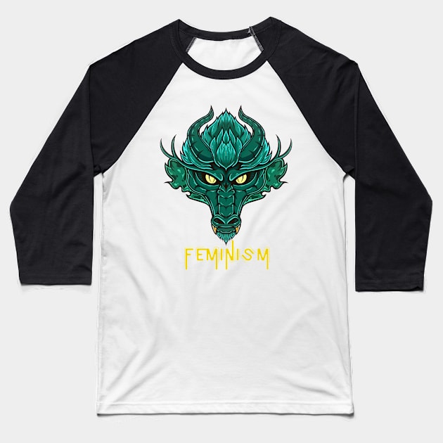 Feminism Dragon Baseball T-Shirt by AbrasiveApparel